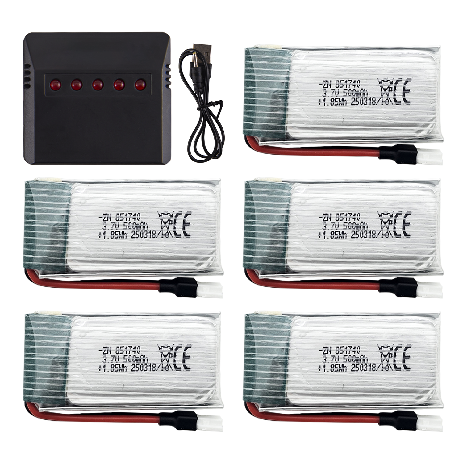 5Pcs 3.7V 500mAh LiPo Batterie - Drone Battery Charger recensione e prezzo